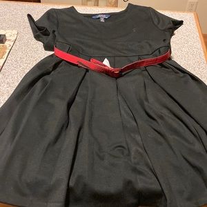 Ralph Lauren Big Girls Black Knit Belted Dress Size 16 NWOT